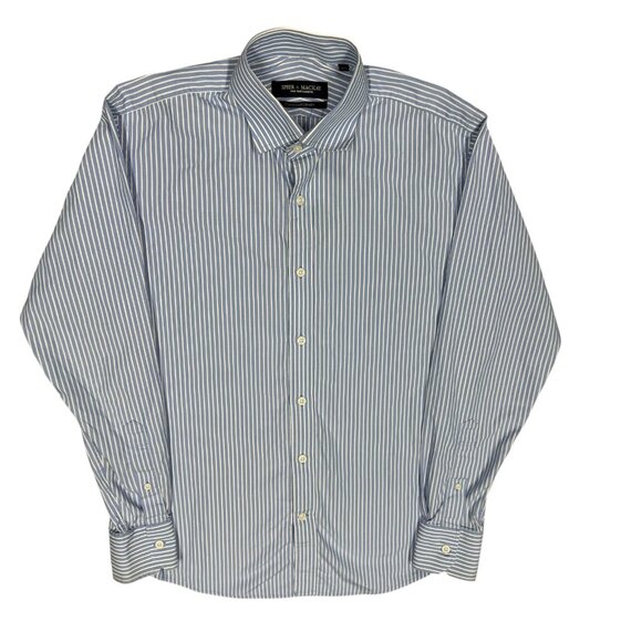 Spier & Mackay Dress Shirt Striped Long Sleeve Blue/White Cotton 15 1/2 Medium - Picture 1 of 9